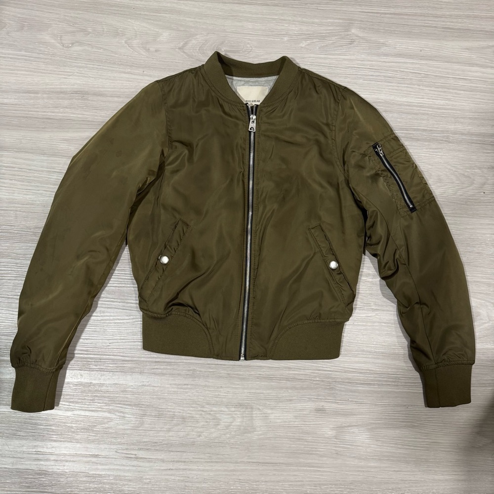 Pull & Bear Olive Green Bomber Jacket